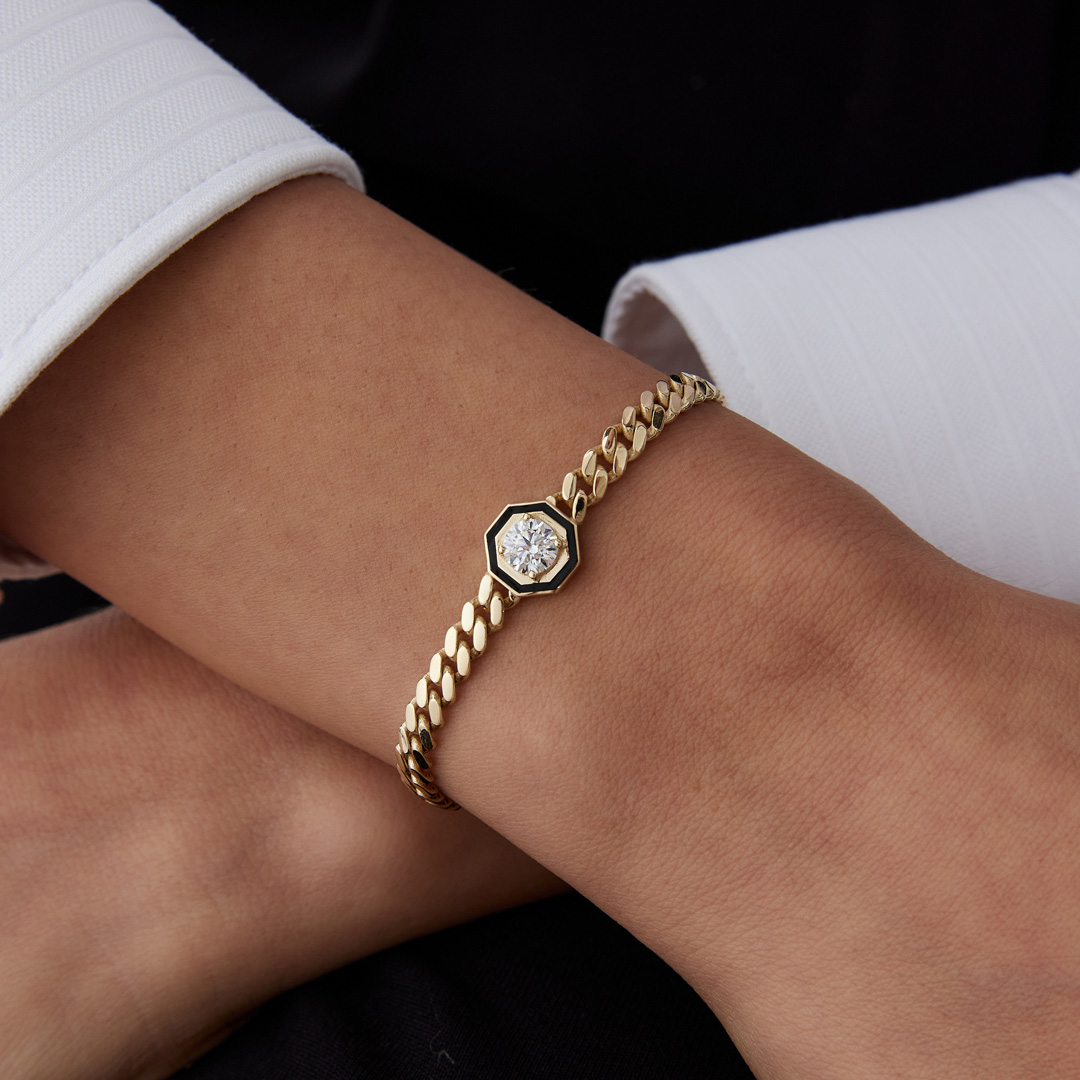 Tektaşlı Siyah Mine Sekizgen Bileklik - Rayna