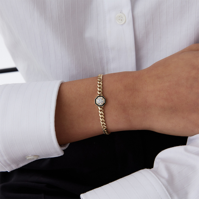 Tektaşlı Siyah Mine Sekizgen Bileklik - Rayna (1)