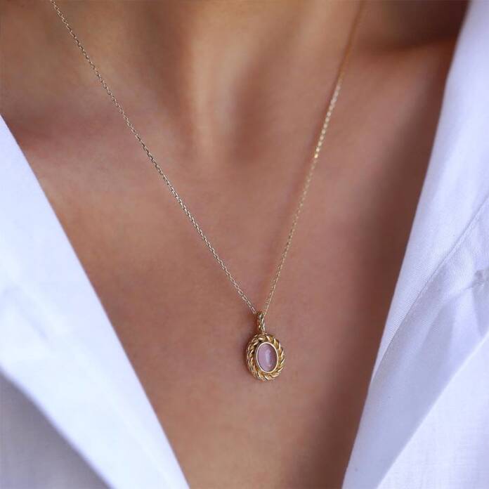 Toz Pembe Opal Kolye - 1