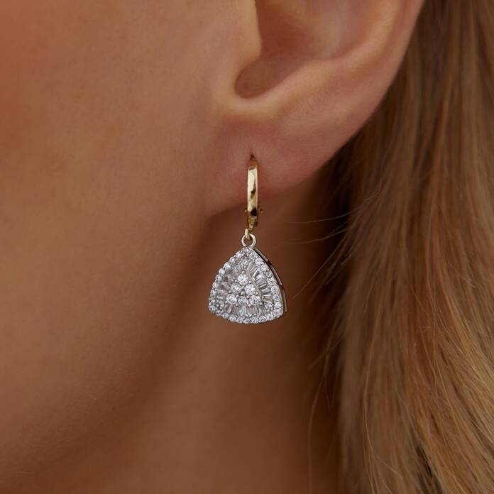 Trapez Baget Halka Sallantılı Küpe - 1