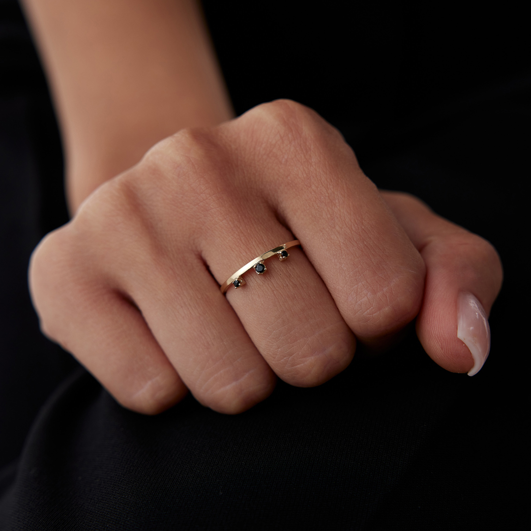 Trio Siyah Taşlı Yüzük - 2