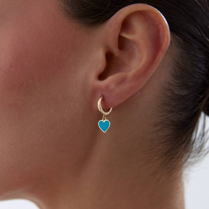 Turkuaz Kalp Sallantılı Küpe - 1