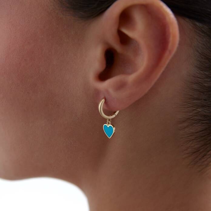 Turkuaz Kalp Sallantılı Küpe - 2