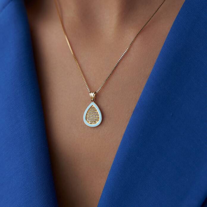 Turkuaz Mineli Damla Dualı Kolye - 2