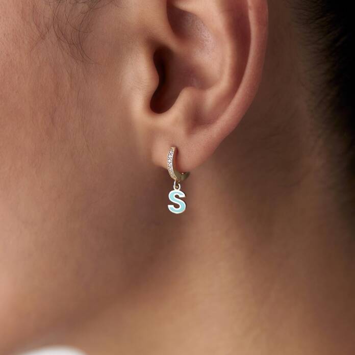 Turkuaz Mineli Harf Küpe - 1