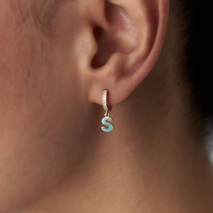 Turkuaz Mineli Harf Küpe - 2