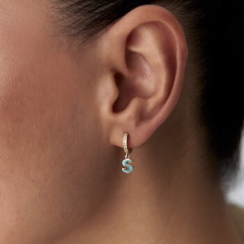 Turkuaz Mineli Harf Küpe - 3