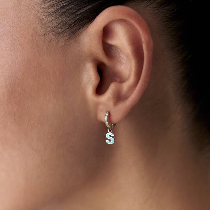 Turkuaz Mineli Harf Küpe - 4