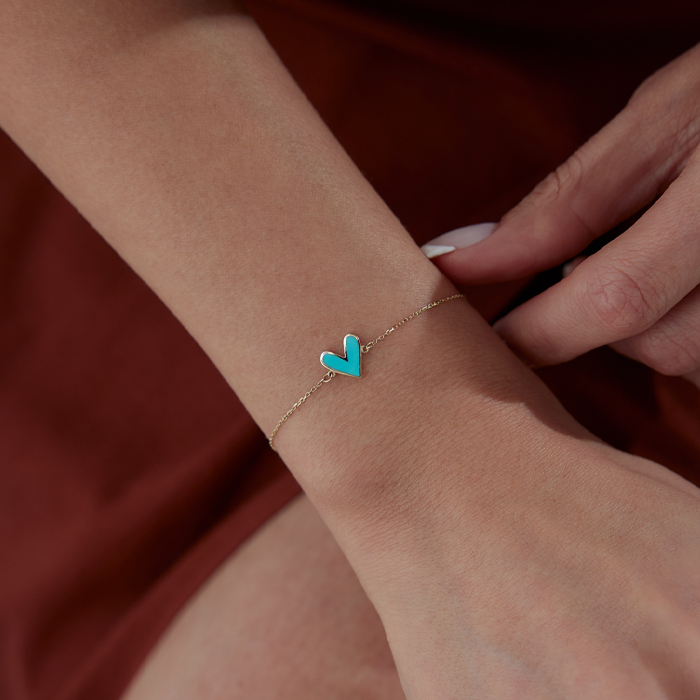 Turkuaz Mineli Kalp Bileklik - Rayna