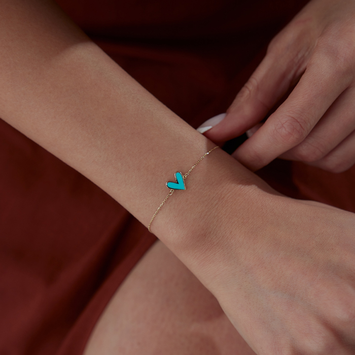 Turkuaz Mineli Kalp Bileklik - Rayna (1)