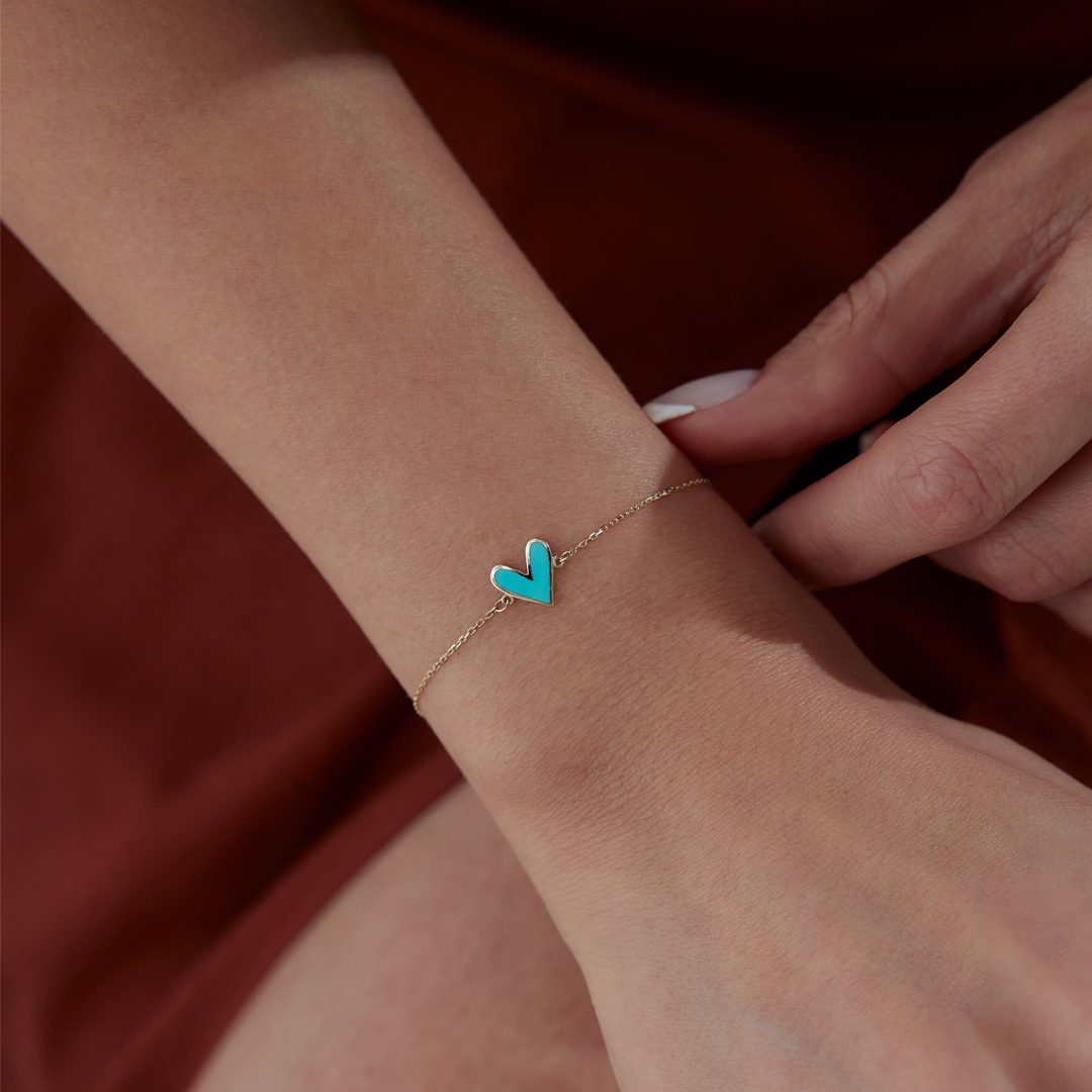 Turkuaz Mineli Kalp Bileklik - 1