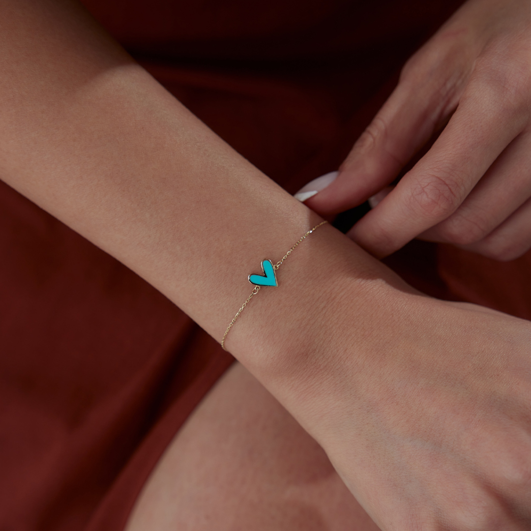 Turkuaz Mineli Kalp Bileklik - 2