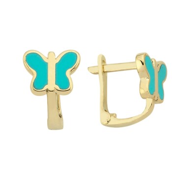 Turkuaz Mineli Kelebek Çocuk Küpesi - Melike