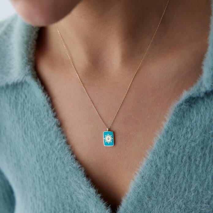 Turkuaz Mineli Plaka Yıldız Kolye - 2