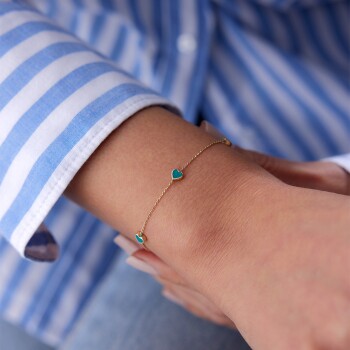 Turkuaz Mineli Sıra Kalp Bileklik - RİTİM