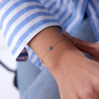 Turkuaz Mineli Sıra Kalp Bileklik - RİTİM (1)