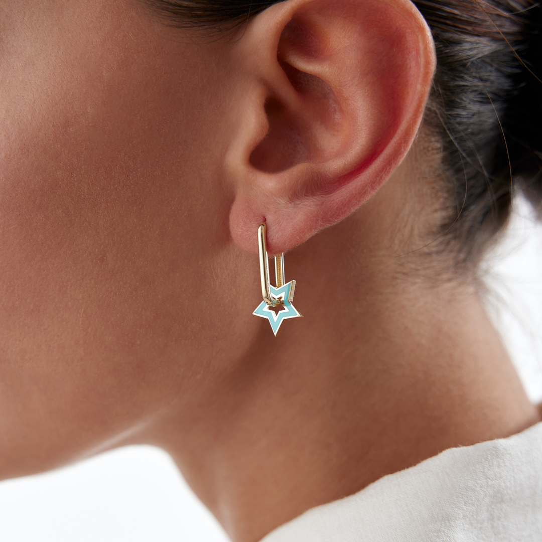 Turkuaz Mineli Star Ataç Küpe - 1