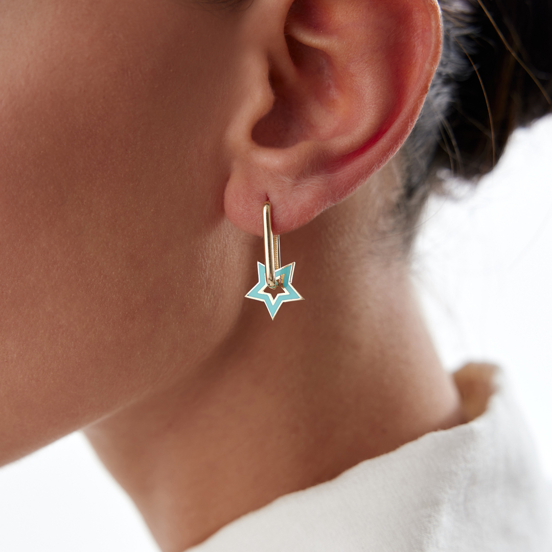 Turkuaz Mineli Star Ataç Küpe - 2