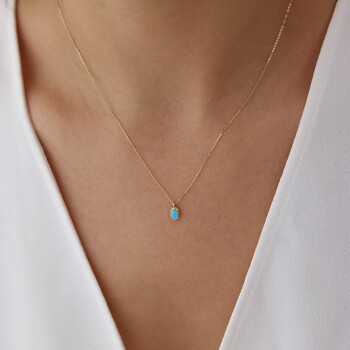 Turkuaz Mineli Vintage Kolye - Alen (1)