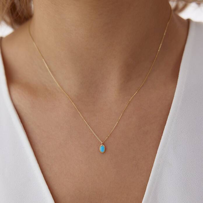 Turkuaz Mineli Vintage Kolye - 1