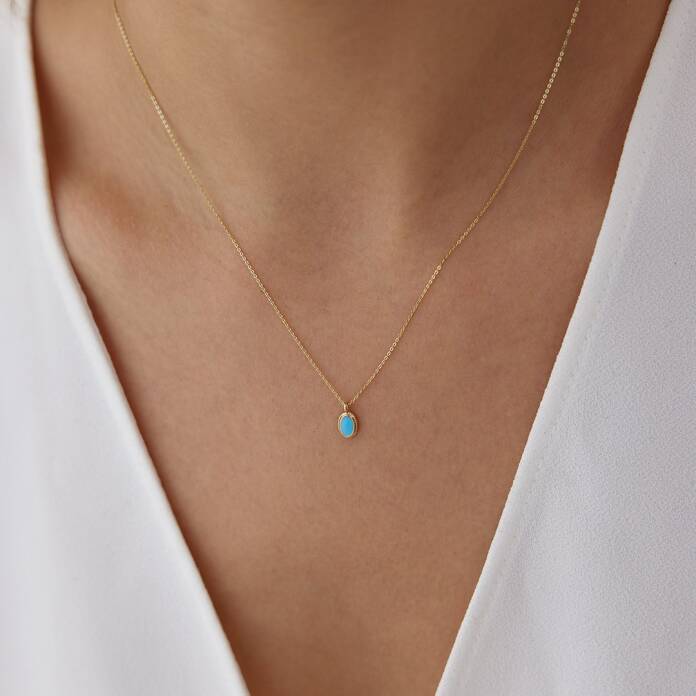 Turkuaz Mineli Vintage Kolye - 2