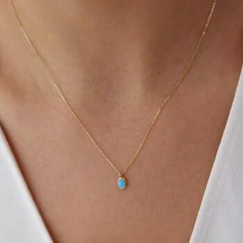 Turkuaz Mineli Vintage Kolye - 3