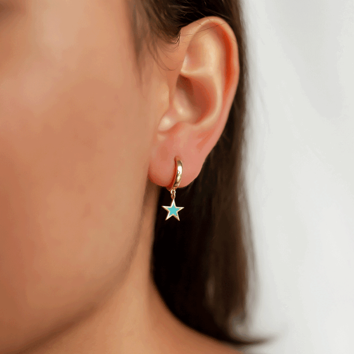 Turkuaz Mineli Yıldız Sallantılı Küpe - 1