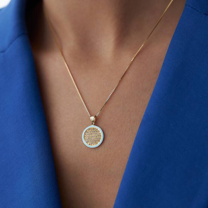 Turkuaz Mineli Yuvarlak Dualı Kolye - 2