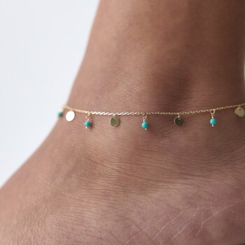 Turkuaz Taşlı Pullu Halhal - Melike