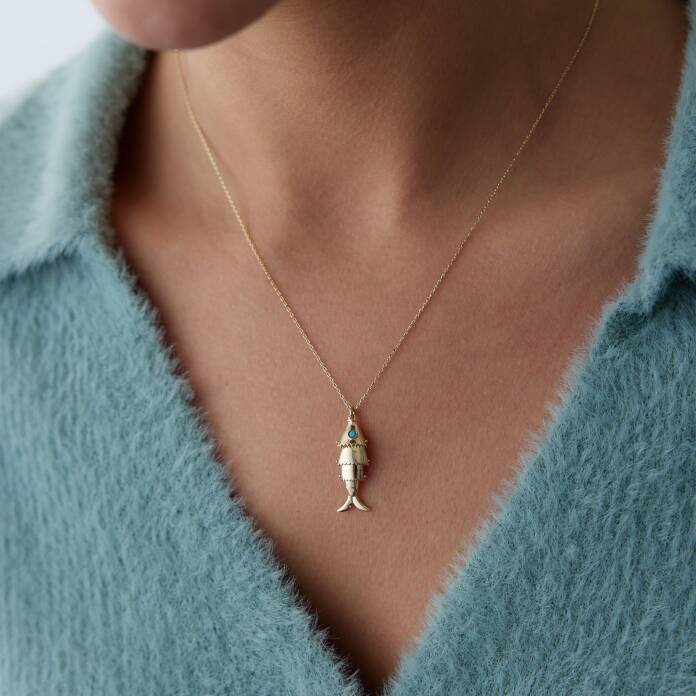 Turkuaz Vintage Oynak Balık Kolye - 1