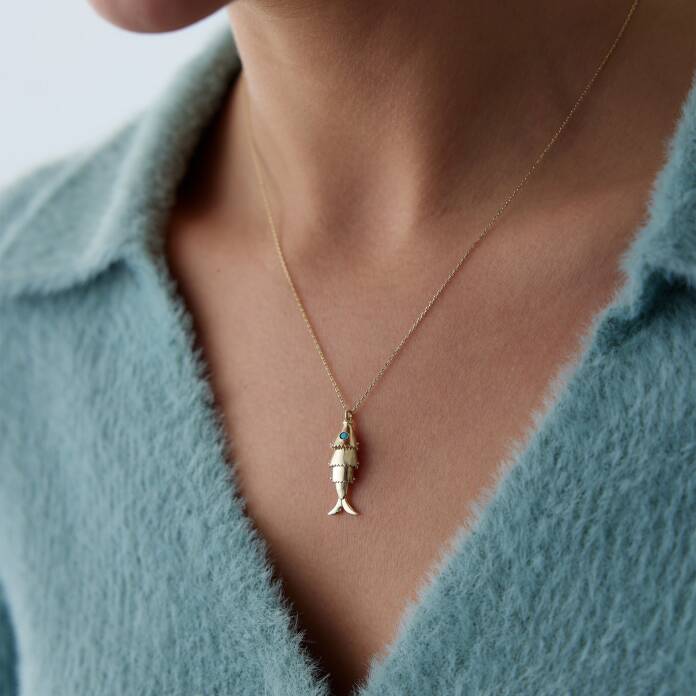 Turkuaz Vintage Oynak Balık Kolye - 2