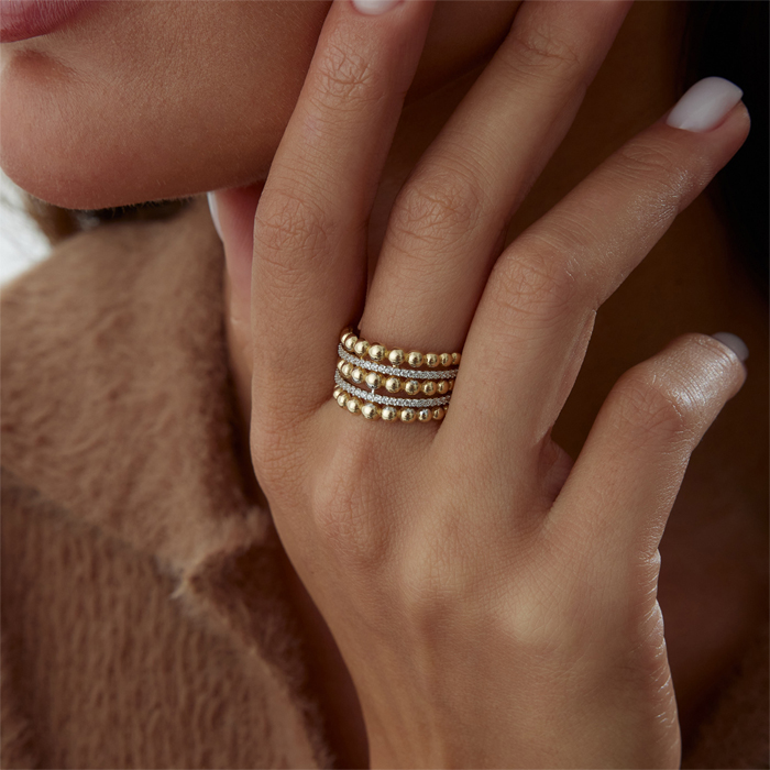 Twin Sıralı Ball Yüzük - Mazi