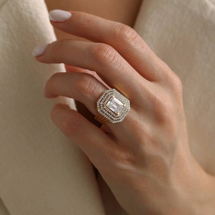 Üç Çerçeve Taşlı Sandık Baget Yüzük - 2