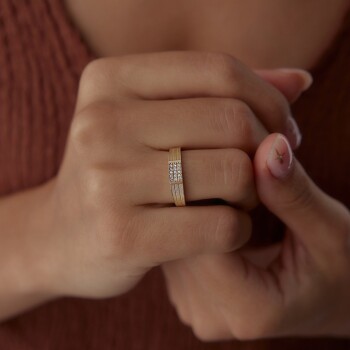 Üç Sıra Hasır Taşlı Yüzük - 3