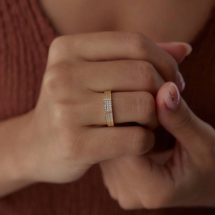 Üç Sıra Hasır Taşlı Yüzük - 3