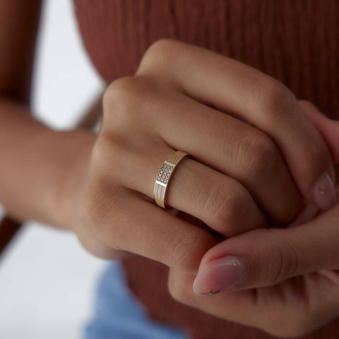 Üç Sıra Hasır Taşlı Yüzük - 4