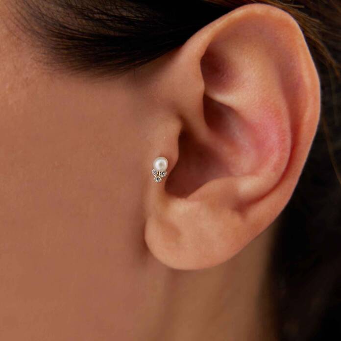 Üç Taşlı İnci Tragus Piercing - 1