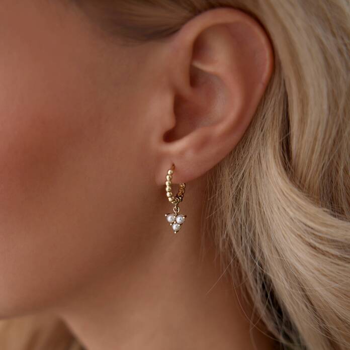 Üç Top İnci Sallantılı Küpe - 1