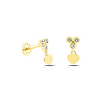 Üç Top Taş Ucunda Kalp Tragus Piercing - Alen (1)
