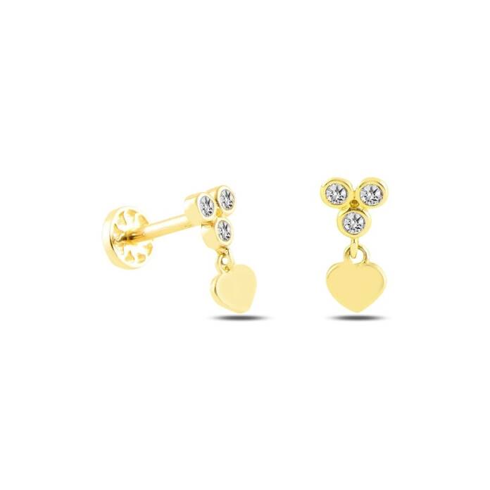 Üç Top Taş Ucunda Kalp Tragus Piercing - 2
