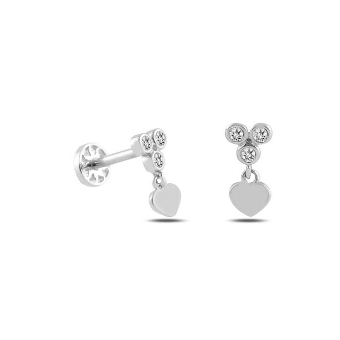 Üç Top Taş Ucunda Kalp Tragus Piercing - 4