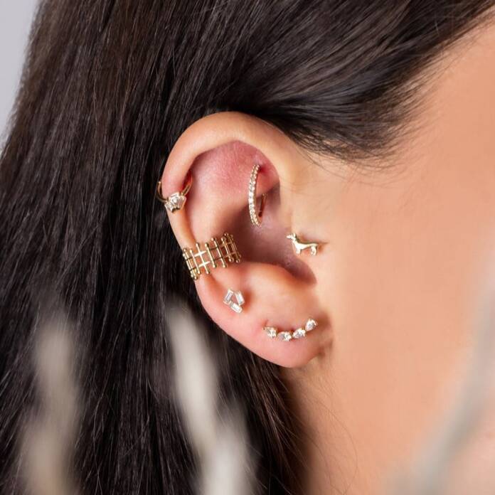 Üçgen Baget Taşlı Tragus Piercing - 2