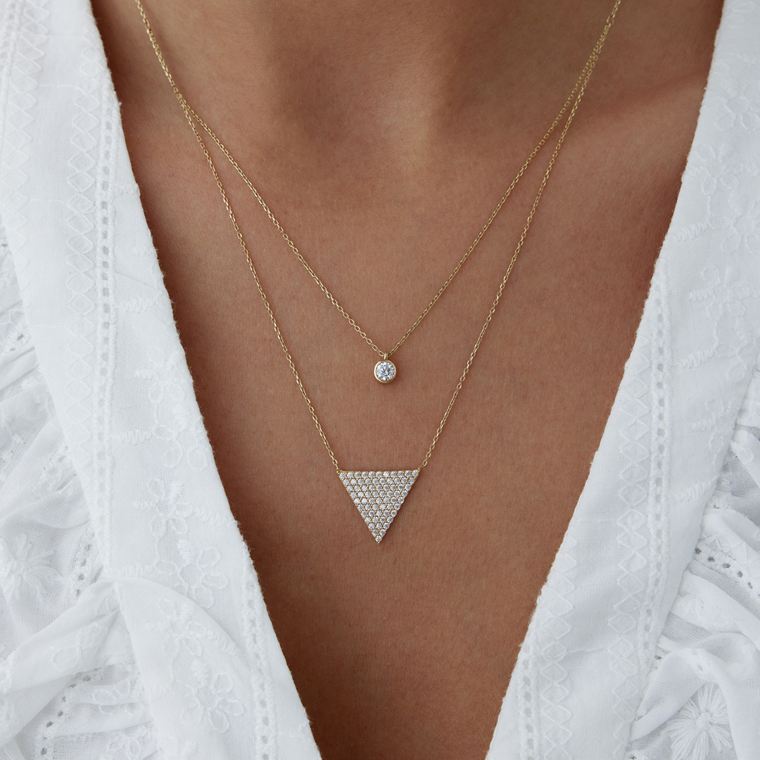 Üçgen TekTaş İkli Kolye - 1