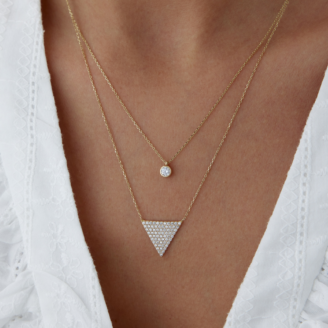 Üçgen TekTaş İkli Kolye - 2