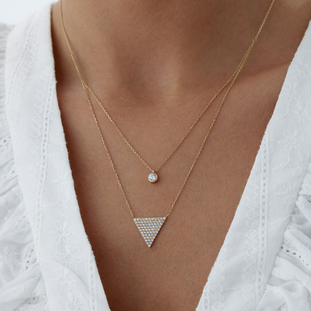 Üçgen TekTaş İkli Kolye - 3