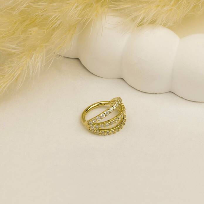 Üçlü Alttan Taşlı Helix Piercing - 2