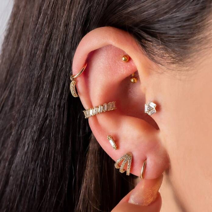 Üçlü Alttan Taşlı Helix Piercing - 3