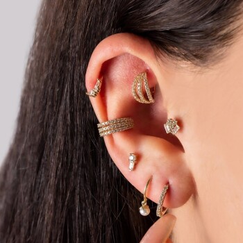 Üçlü Alttan Taşlı Helix Piercing - 4