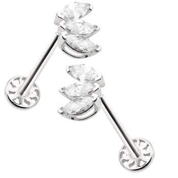 Üçlü Beyaz Markiz Tragus Piercing - 4