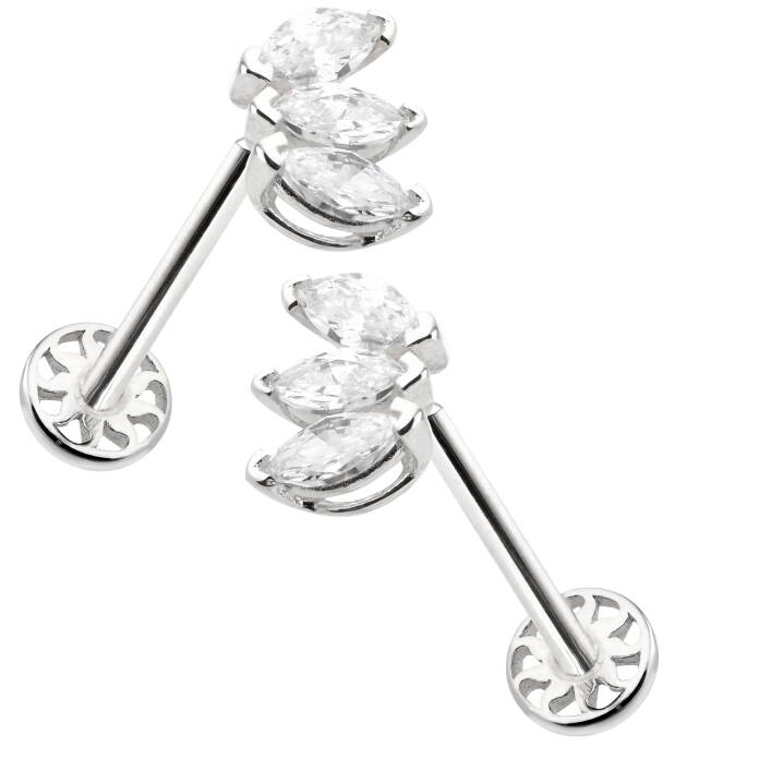 Üçlü Beyaz Markiz Tragus Piercing - 4